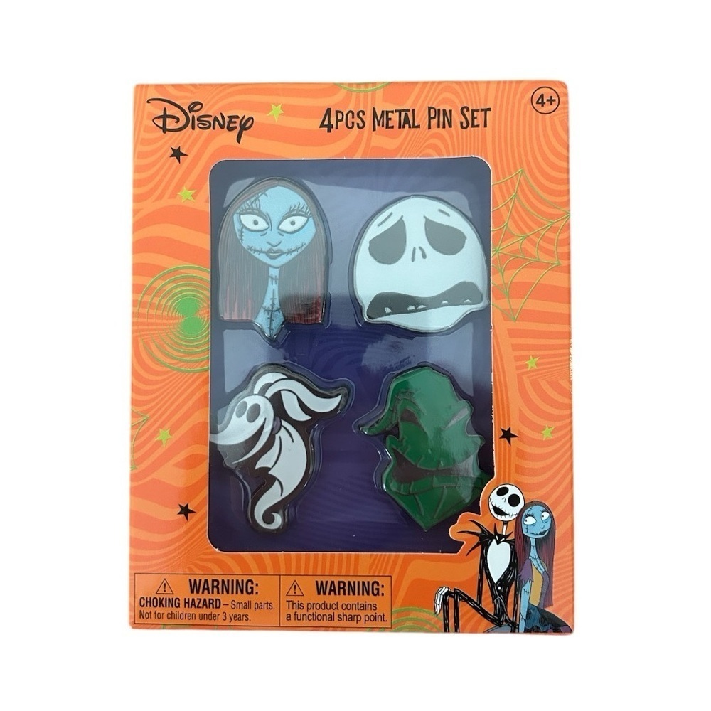 Disney Nightmare Before Christmas Tim Burton 4 Piece Metal Pin Set NEW